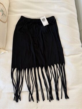Black Fringe Mini Skirt with Elastic Waist